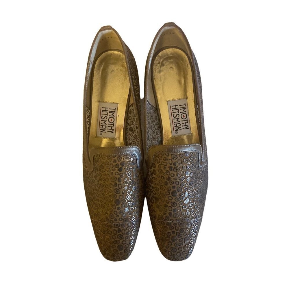 Vintage Womens TIMOTHY HITSMAN Shoe Flat 8 1/2 Narrow Square Toe Brown Gold Mesh